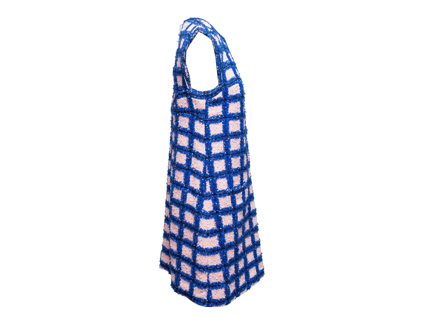 Blue & Light Pink Chanel Grid Patterned Tweed Dress Size FR 40