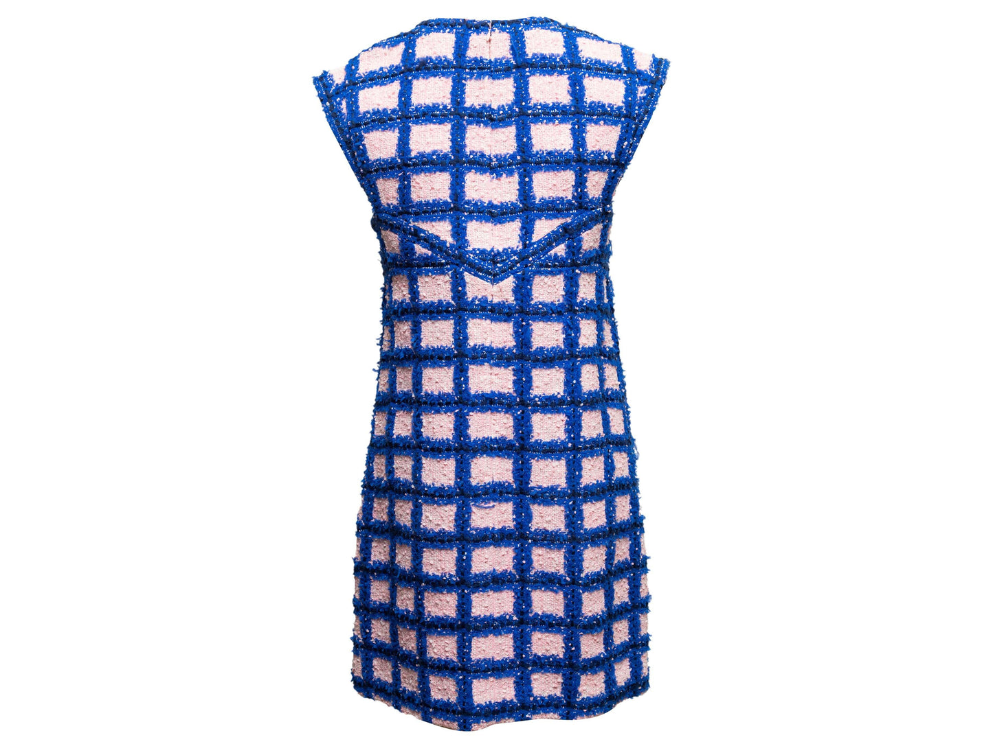 Blue & Light Pink Chanel Grid Patterned Tweed Dress Size FR 40