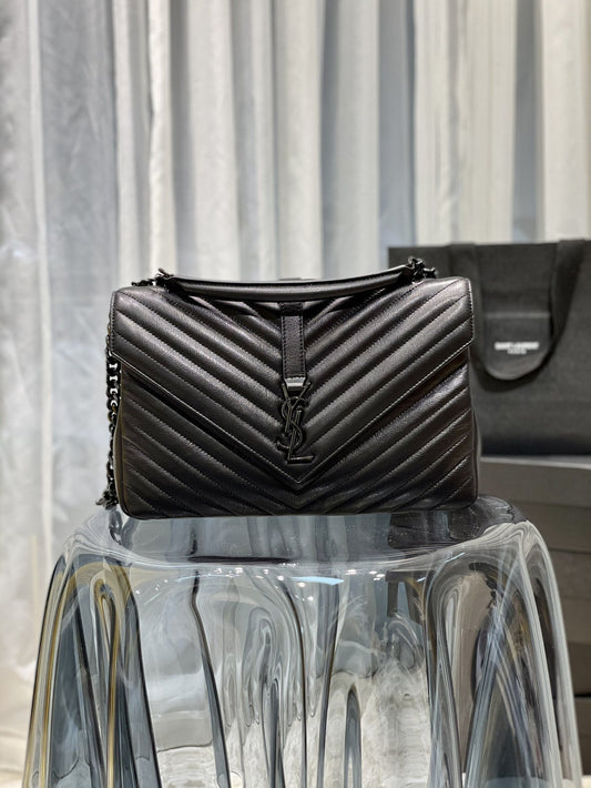 YSSL College Large Chain Bag Black With Metal Toned Hardware For Women 12in/32cm YSL 600278BRM081000