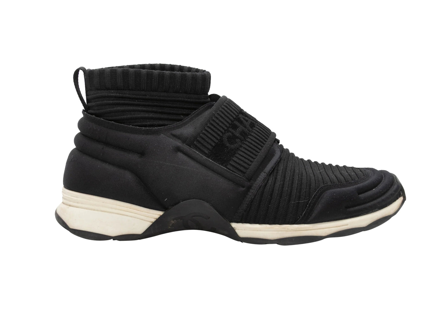 Black & White Chanel High-Top Slip-On Sneakers Size 38.5