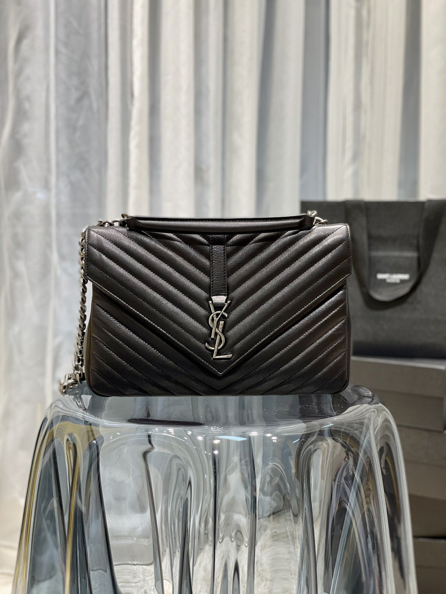 Top Quality College Large Chain Bag Black With Silver TonedHardware For Women 12.6in/32cm YSL 600278BRM041000