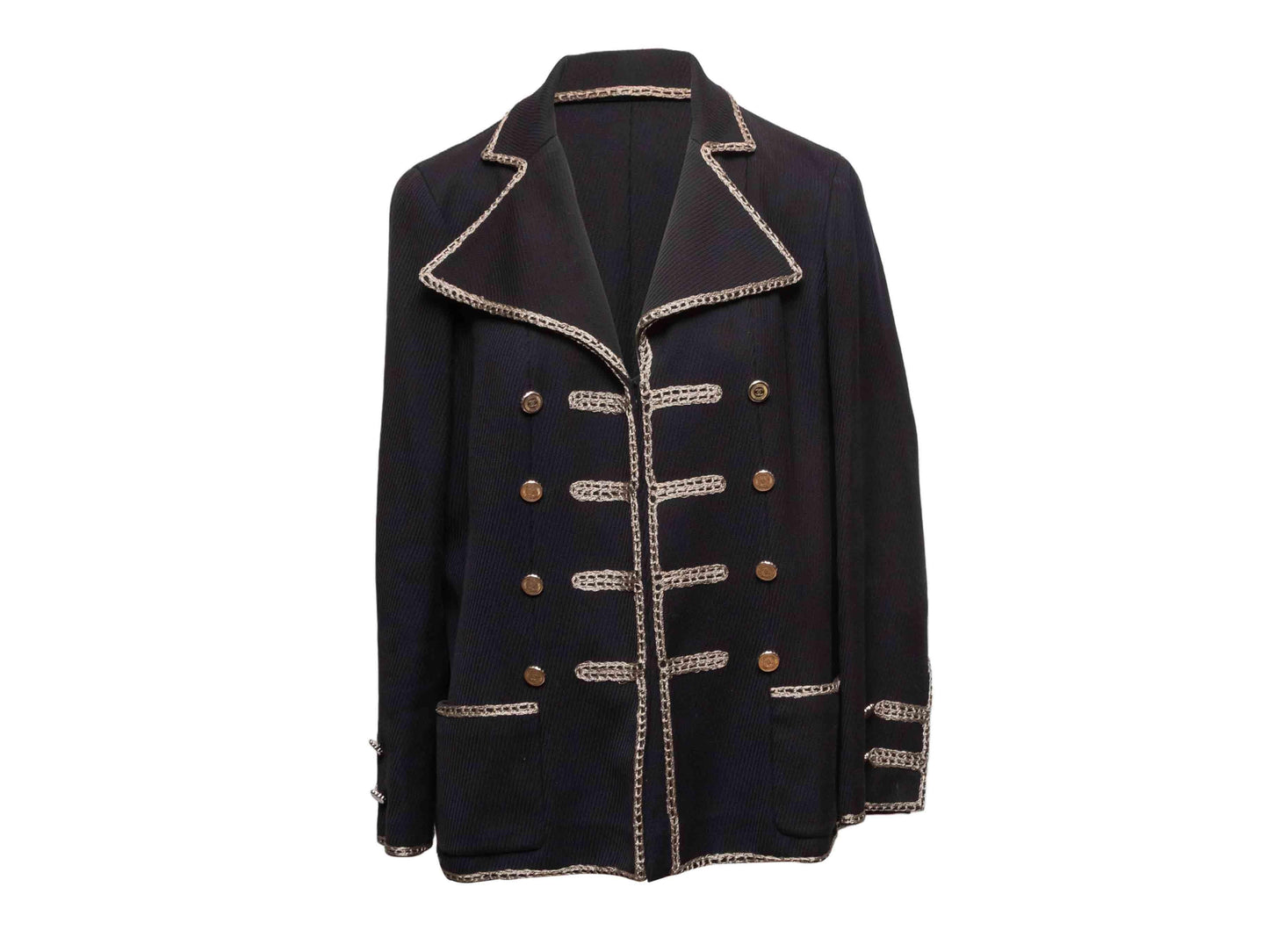 Black Chanel Spring/Summer 2006 Cotton Military Jacket Size FR 44