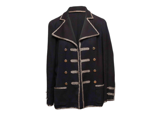 Black Chanel Spring/Summer 2006 Cotton Military Jacket Size FR 44