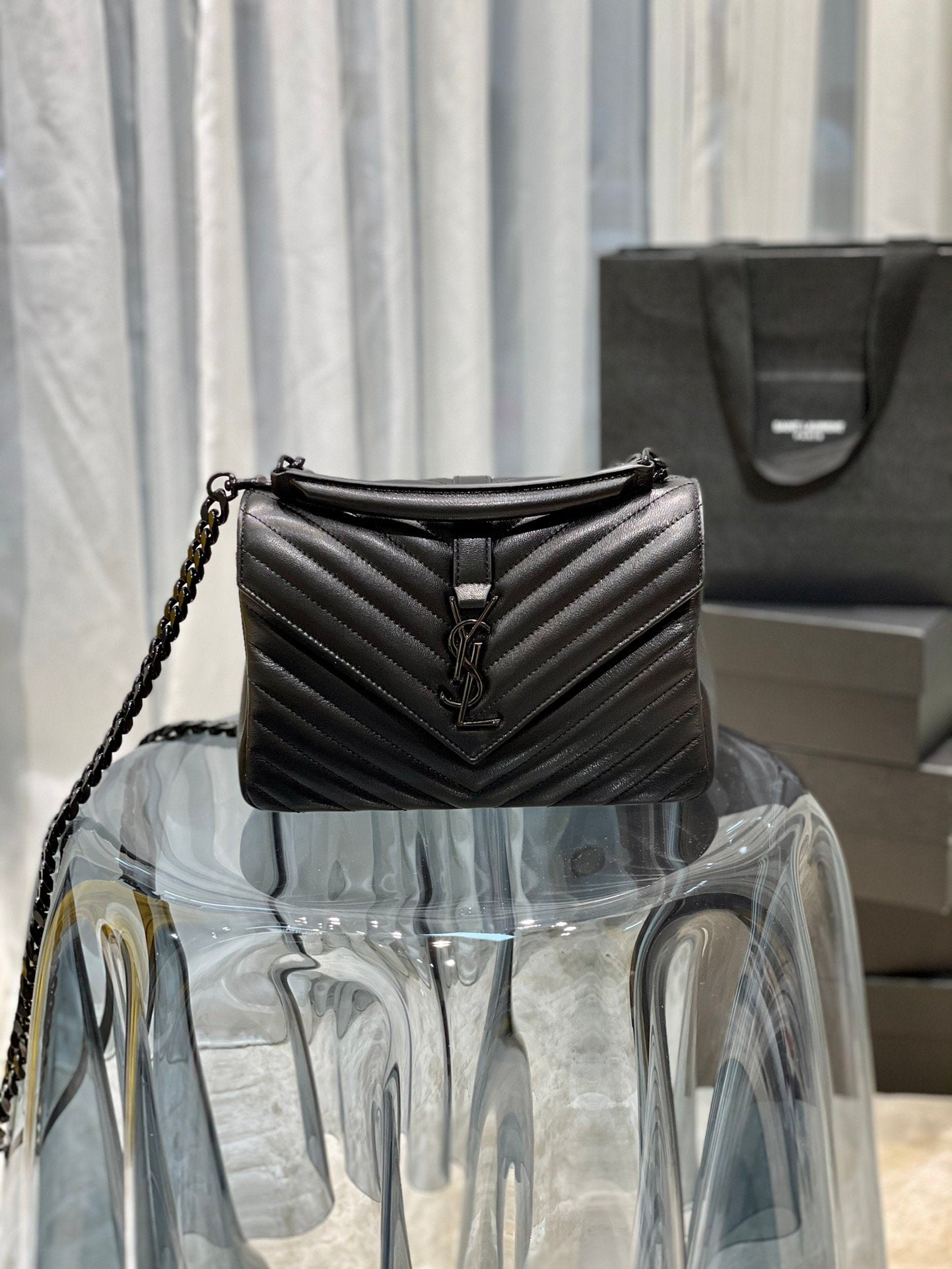 Top Quality College MeTop Qualityum Chain Bag Black Metal Toned Hardware For Women 9.4in/24cm YSL 600279BRM081000