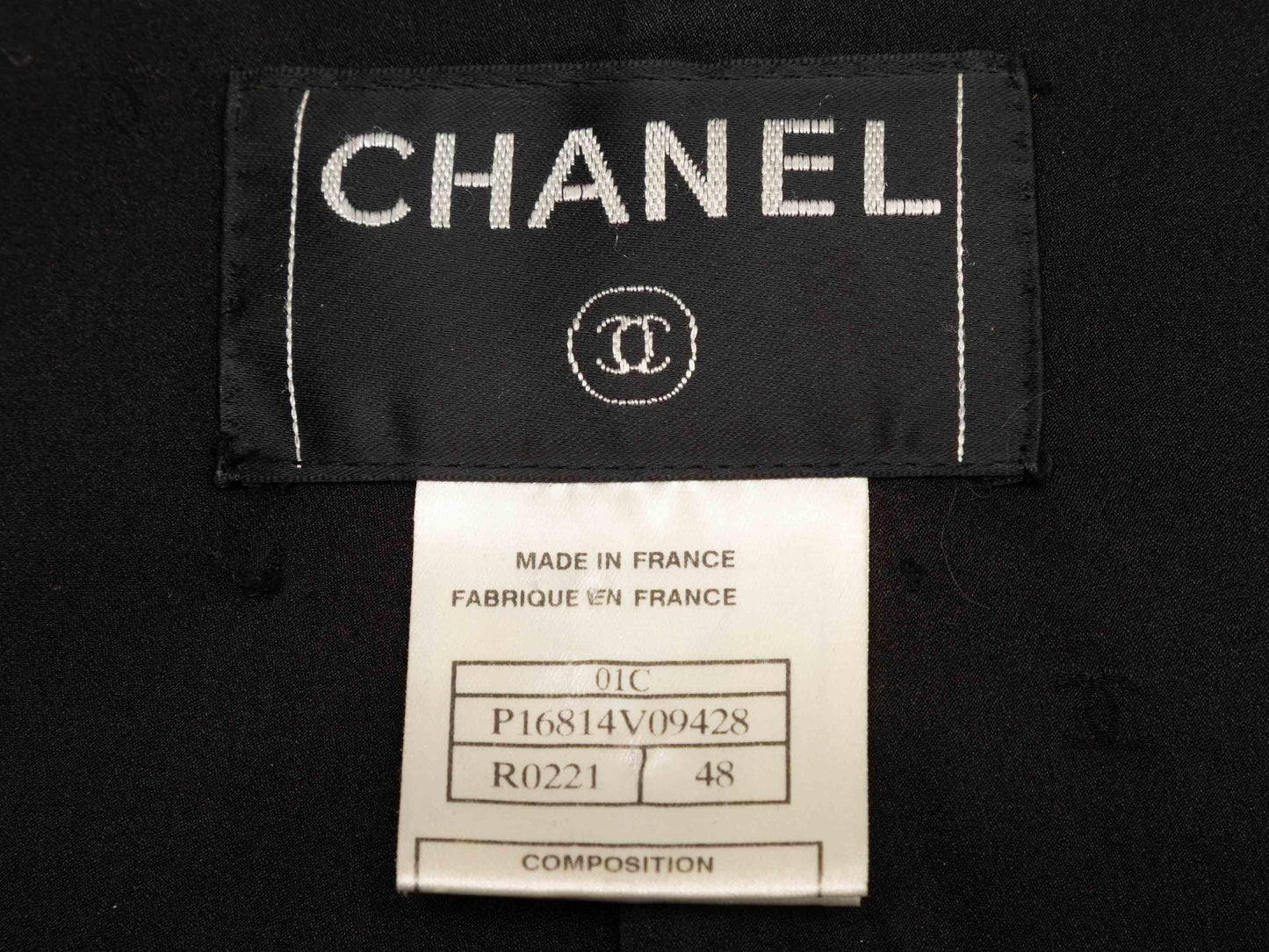 Black & White Chanel Wool-Blend Striped Camellia Jacket Size FR 48