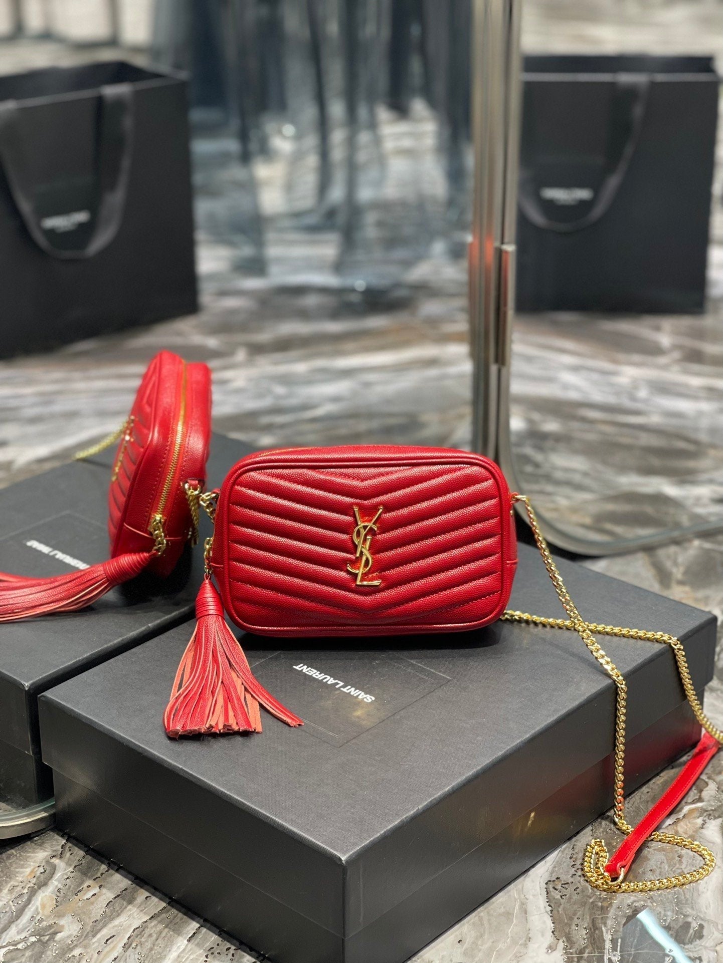 YSSL Lou Mini Bag Red In Quilted Grain De Poudre With Gold Hardware For Women 7in/19cm YSl 6125791GF076008