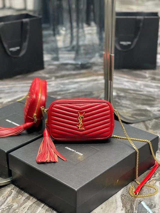 YSSL Lou Mini Bag Red In Quilted Grain De Poudre With Gold Hardware For Women 7in/19cm YSl 6125791GF076008