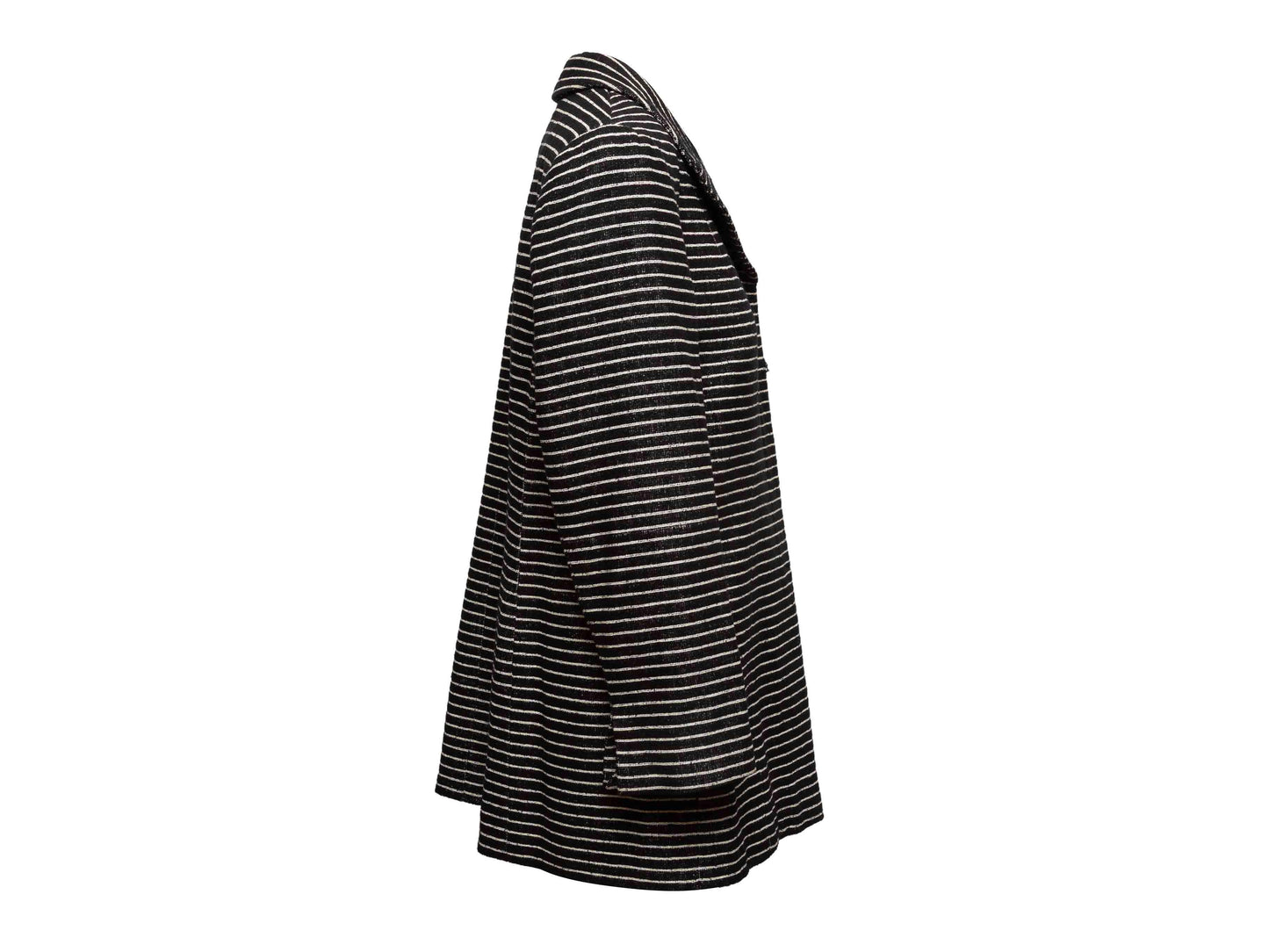 Black & White Chanel Wool-Blend Striped Camellia Jacket Size FR 48
