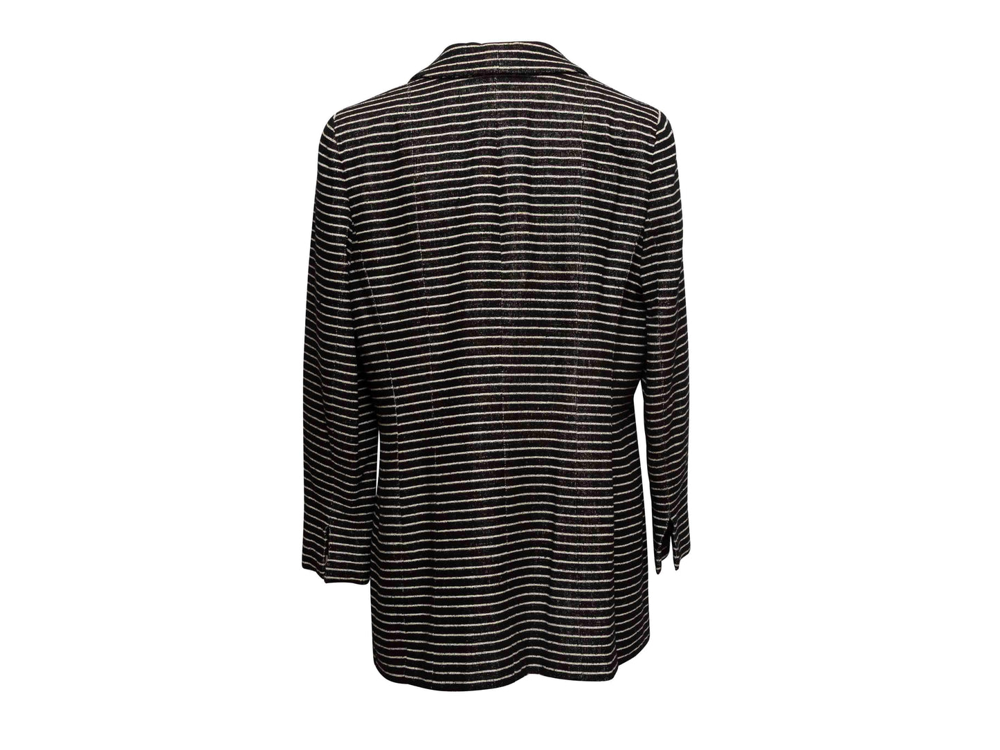 Black & White Chanel Wool-Blend Striped Camellia Jacket Size FR 48