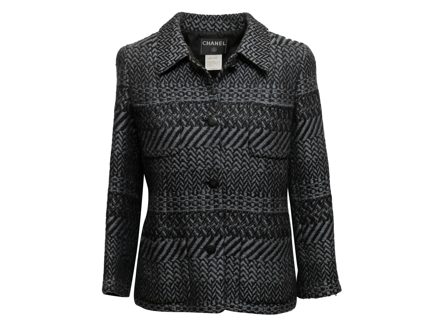 Grey & Black Chanel Fall/Winter 2000 Wool Tweed Blazer Size FR 40