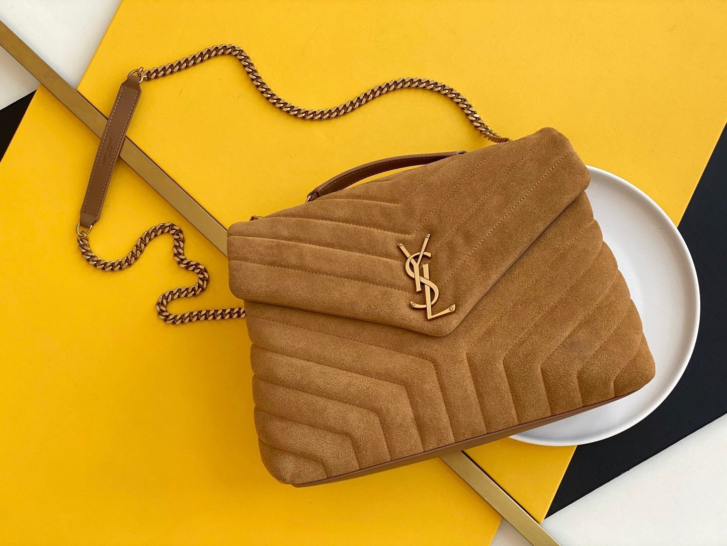 Top Quality Loulou MeTop Qualityum Chain Bag In Matelasse "Y" Brown With Gold Hardware For Women 12.5in/32cm YSL 5749461U8C77761