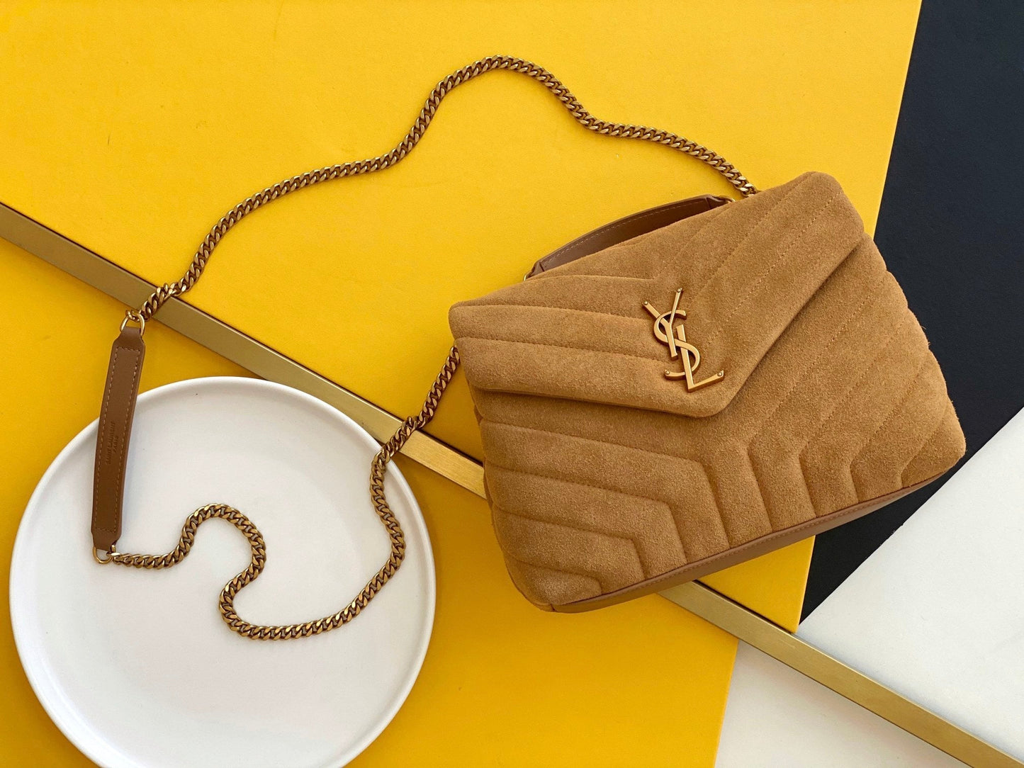 Top Quality Loulou Small Chain Bag In "Y" Brown With Gold Hardware For Women 9.8in/23cm YSL 4946991U8C77761
