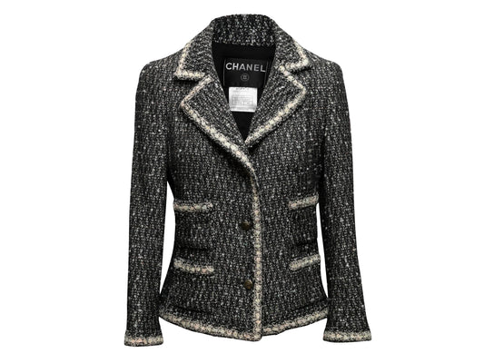Black & White Chanel Fall/Winter 2005 Tweed Blazer Size FR 44