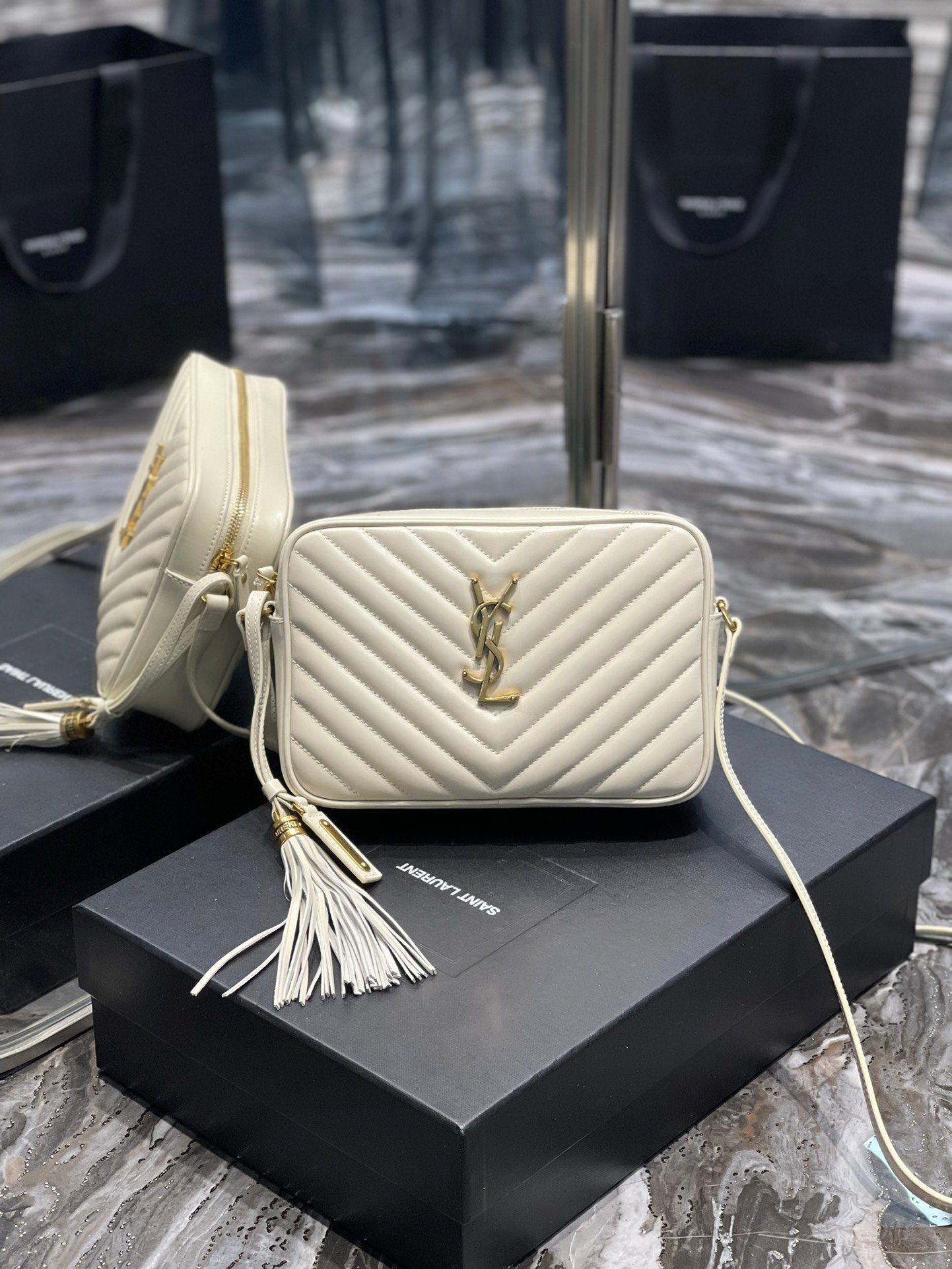 Top Quality Lou Camera Bag White With Gold Toned Hardware For Women 9in/23cm YSL 612544DV7079207