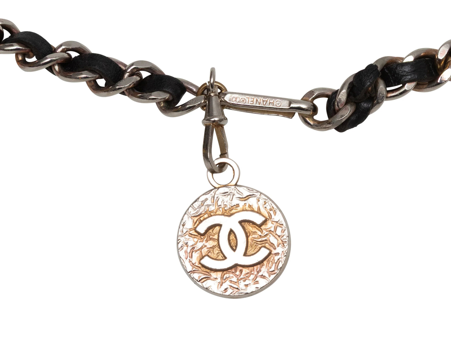 Black & Silver-Tone Chanel Leather & Chain-Link Belt