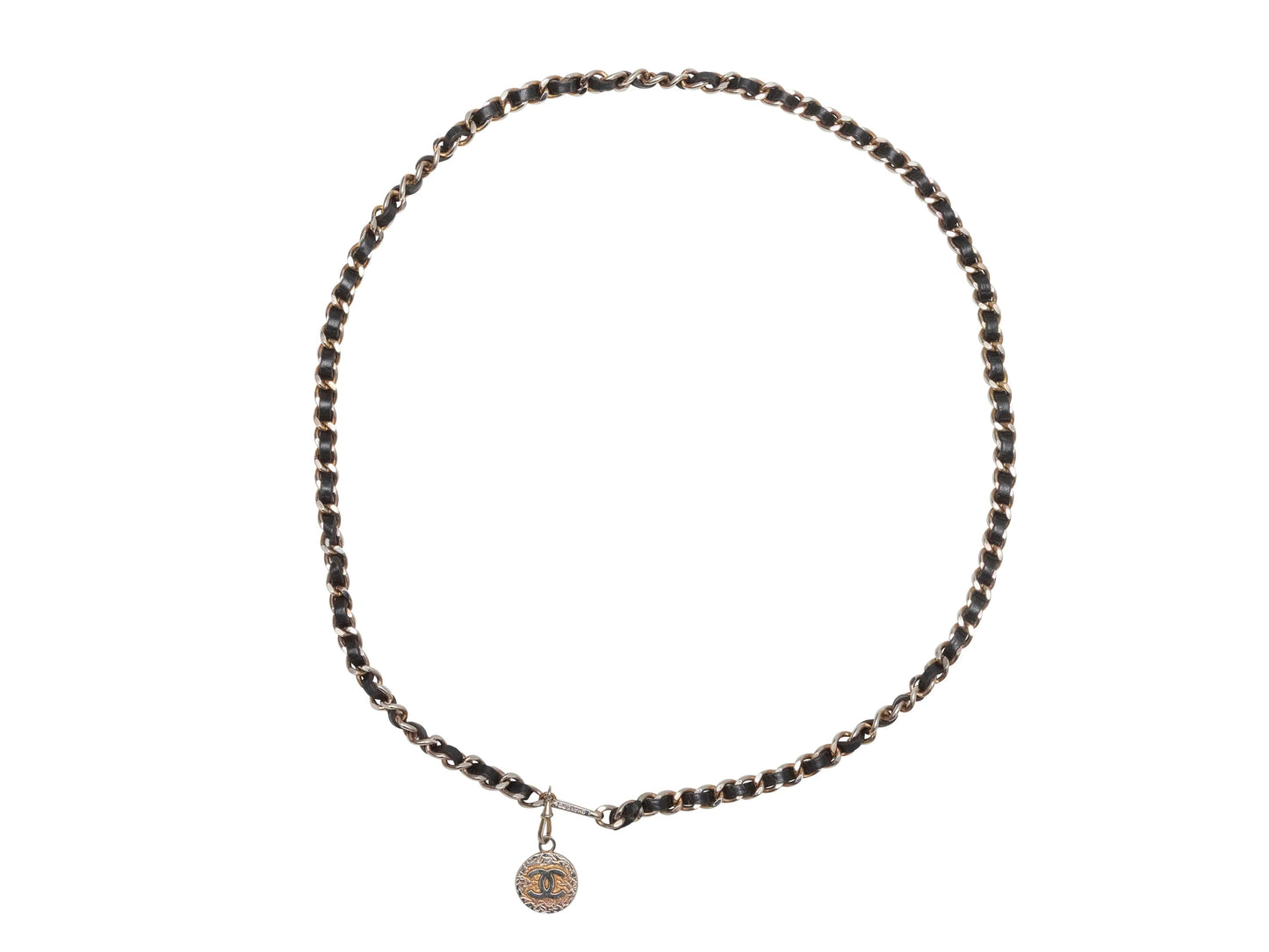 Black & Silver-Tone Chanel Leather & Chain-Link Belt