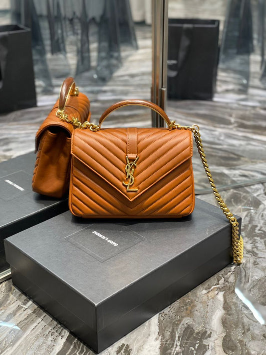 Top Quality College MeTop Qualityum Chain Bag Brown Gold Toned Hardware For Women 9.4in/24cm YSL 600279BRM076309