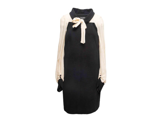 Black & White Chanel Cotton & Silk Long Sleeve Dress Size FR 44