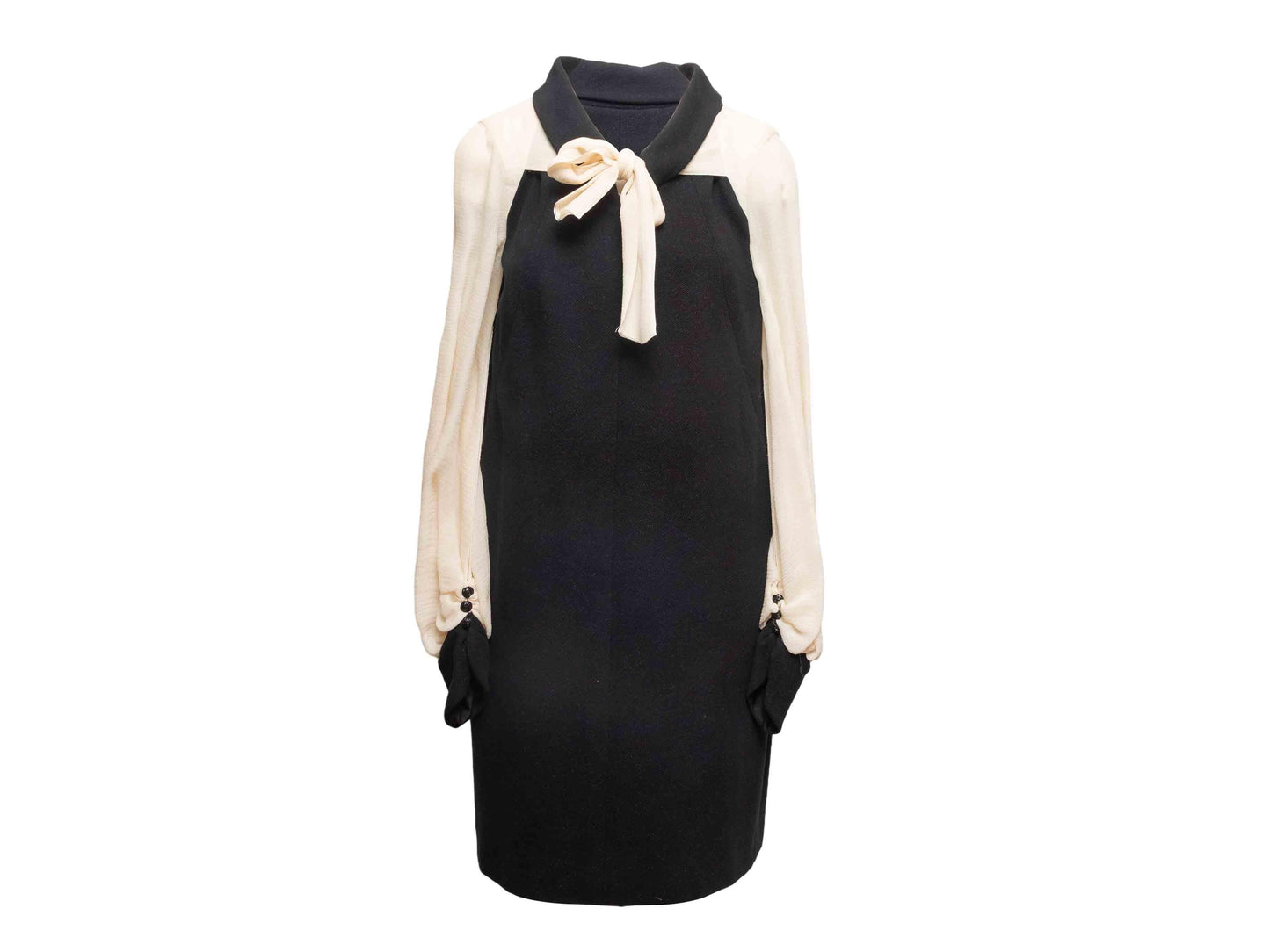 Black & White Chanel Cotton & Silk Long Sleeve Dress Size FR 44