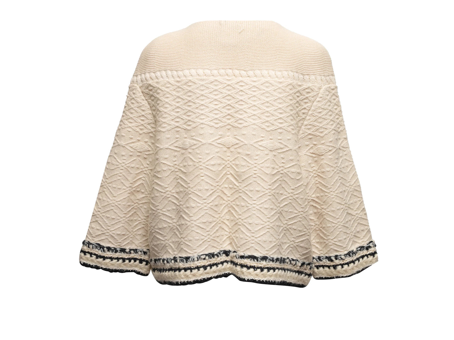 Cream & Navy Chanel Textured Cashmere Cardigan Size FR 46