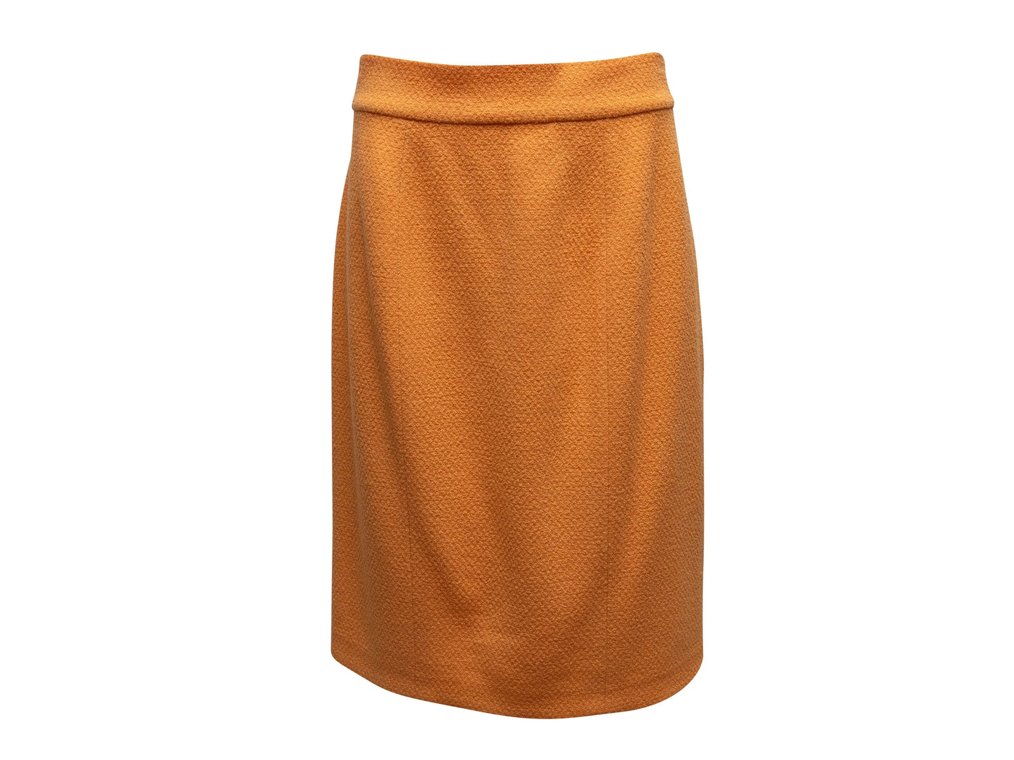 Orange Chanel Boutique Tweed Pencil Skirt Size FR 42