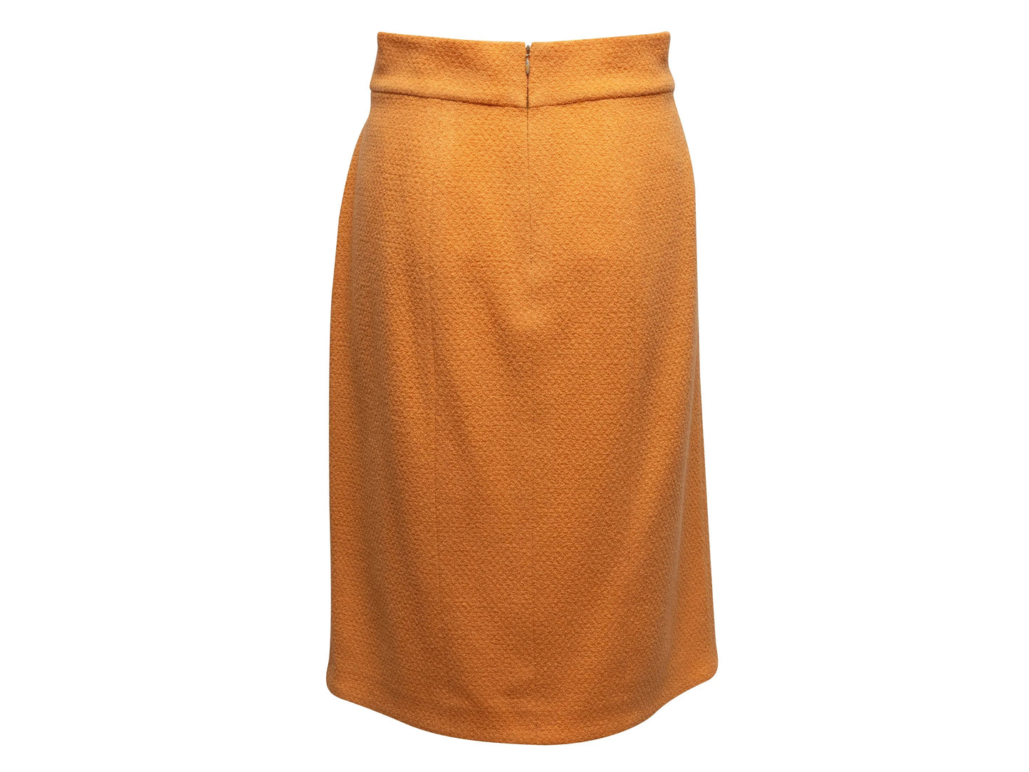 Orange Chanel Boutique Tweed Pencil Skirt Size FR 42