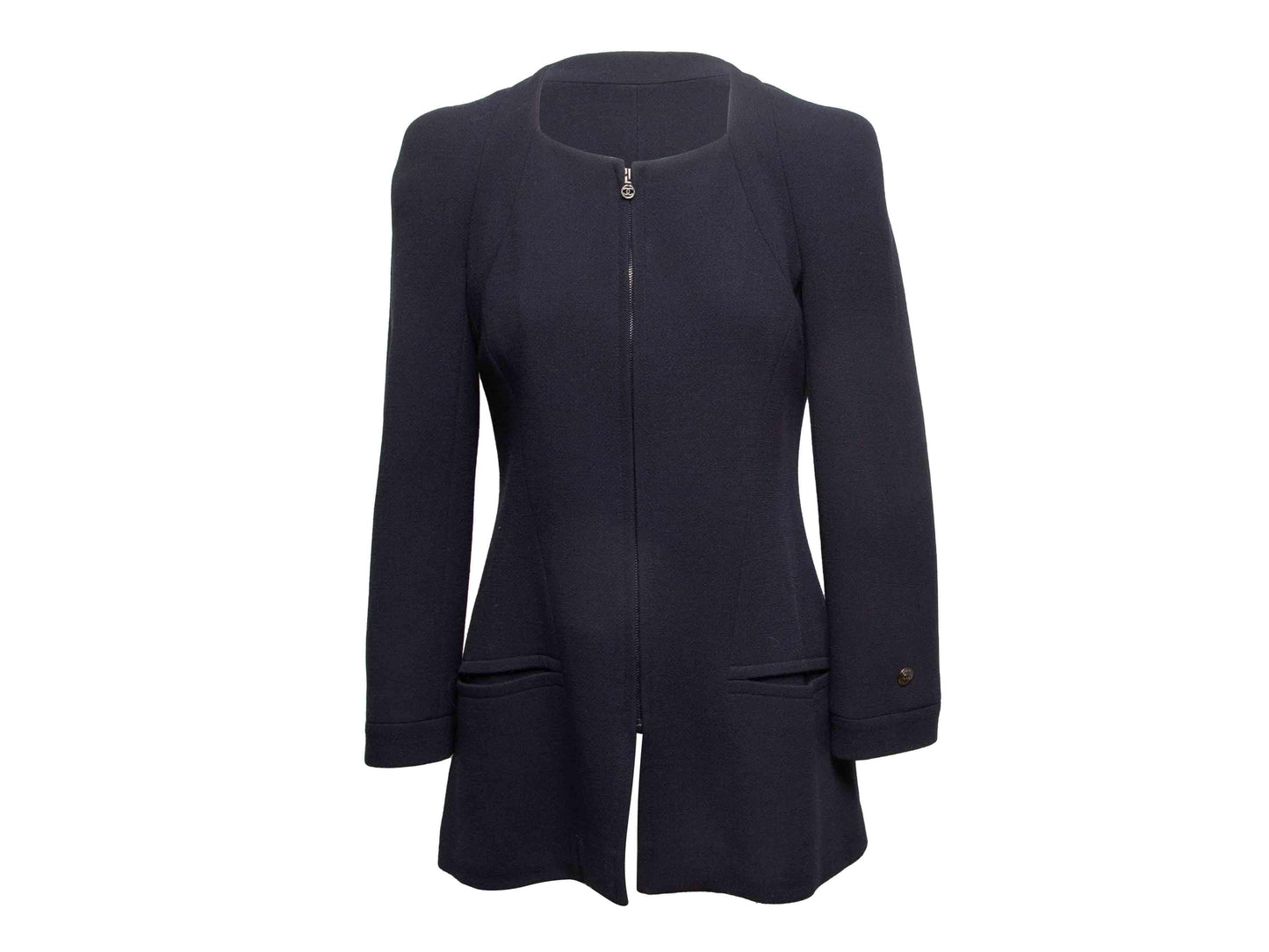 Navy Chanel Boutique Fall/Winter 1997 Wool Jacket Size FR 42