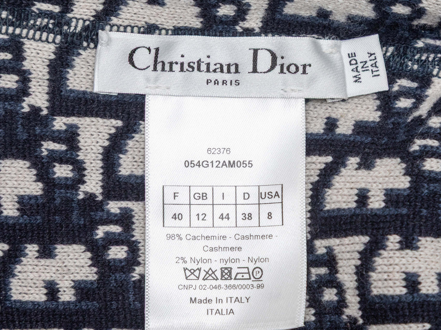 Navy & White Christian Dior 2020 Reversible Oblique Cashmere Zip Hoodie Size FR 40