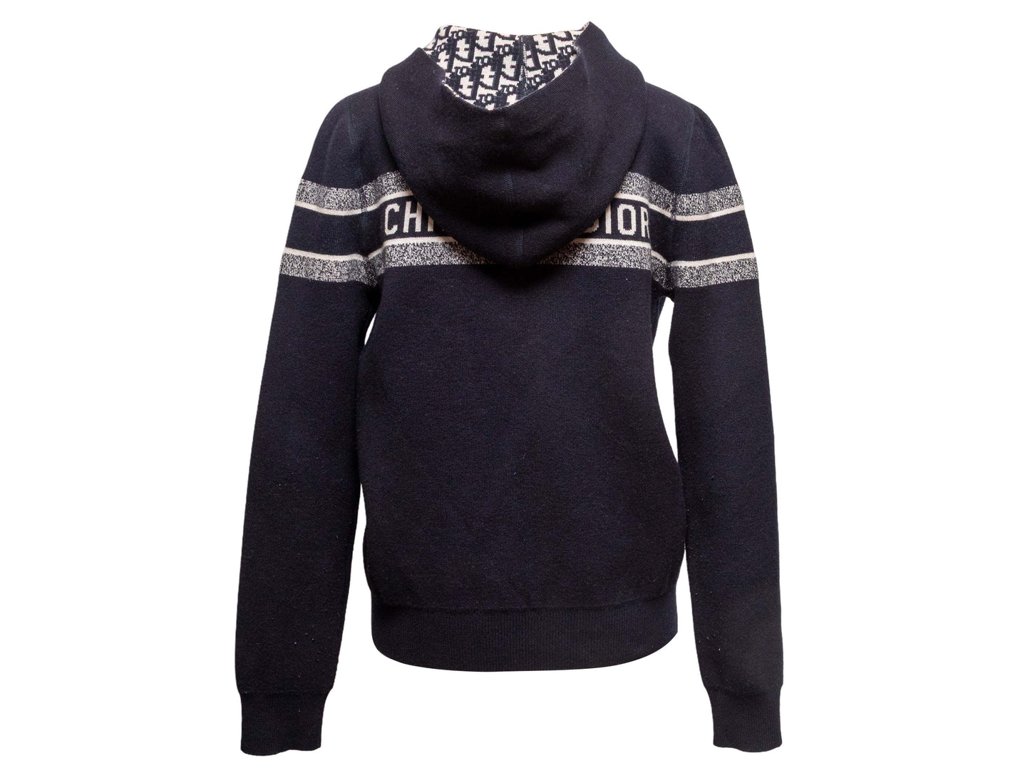 Navy & White Christian Dior 2020 Reversible Oblique Cashmere Zip Hoodie Size FR 40