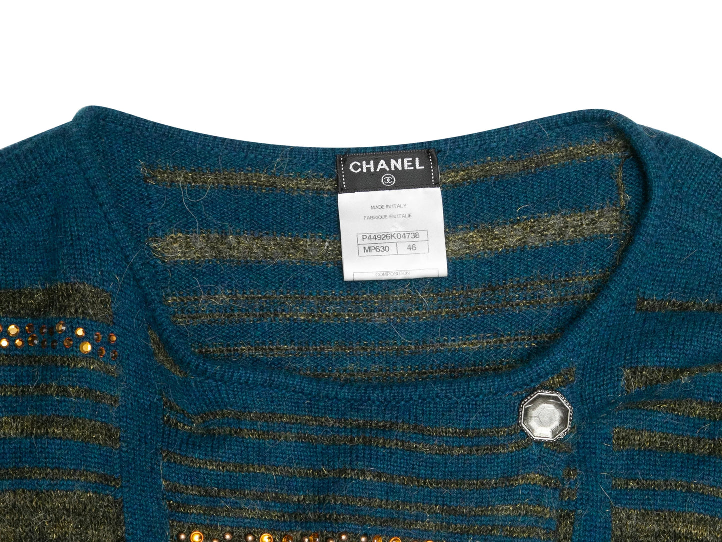 Teal & Gold Chanel Cashmere Knit Sweater Dress Size FR 46