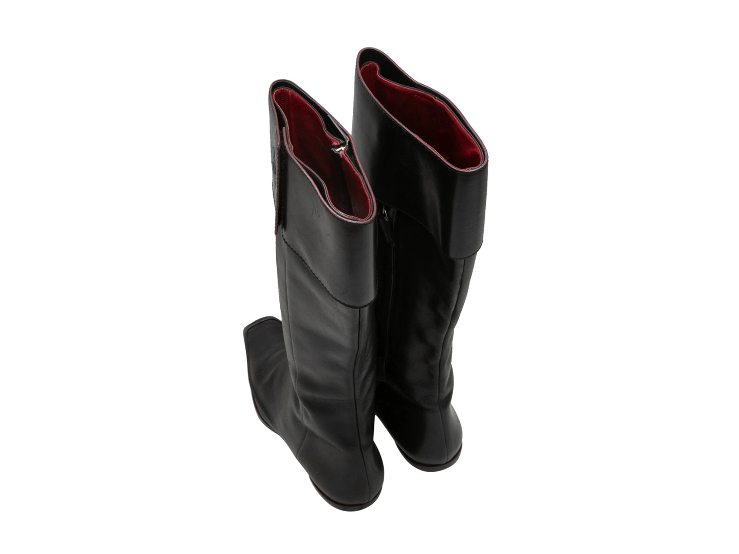 Black Chanel Knee-High Square-Toe Leather Boots Size 38