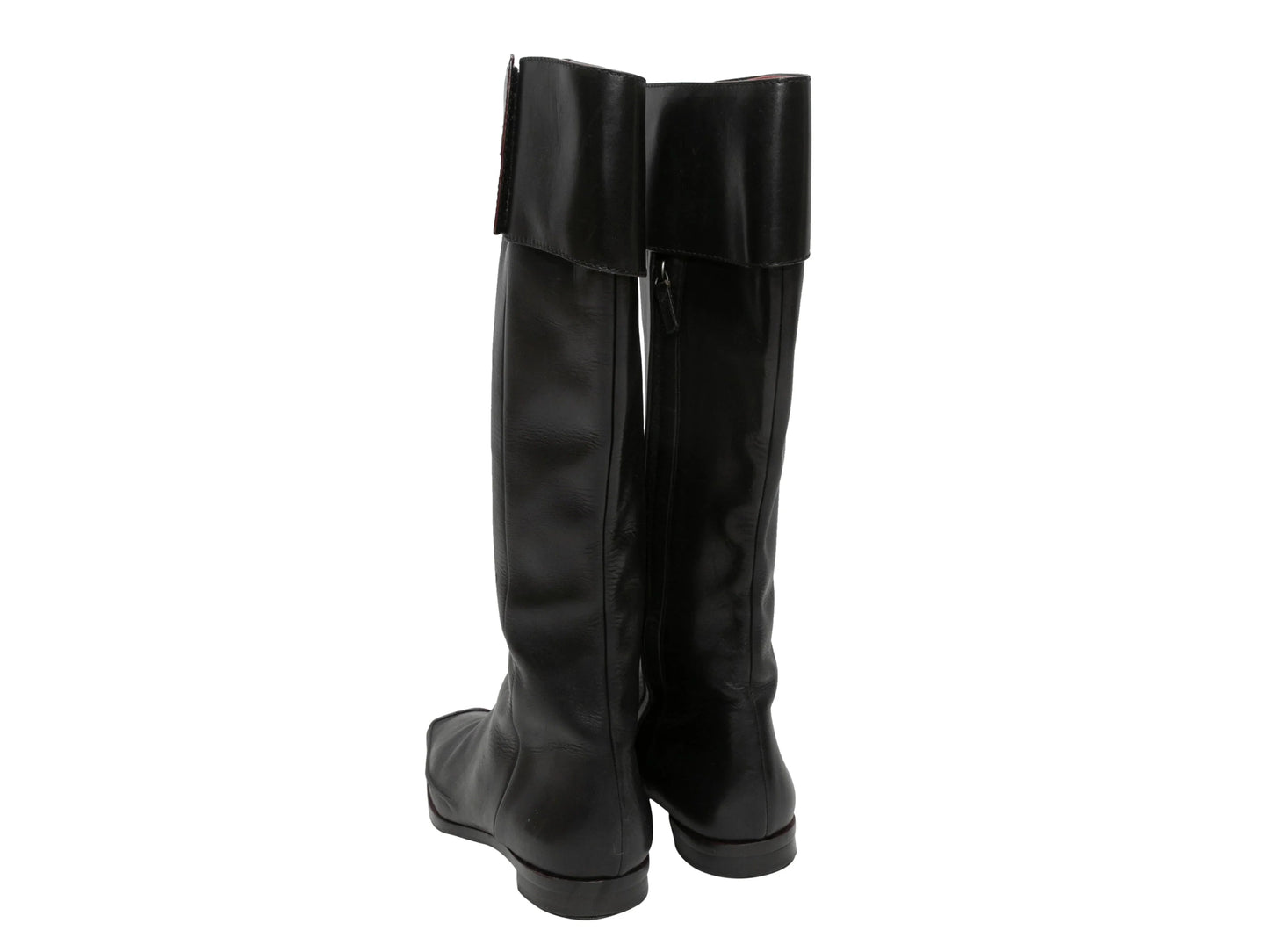 Black Chanel Knee-High Square-Toe Leather Boots Size 38