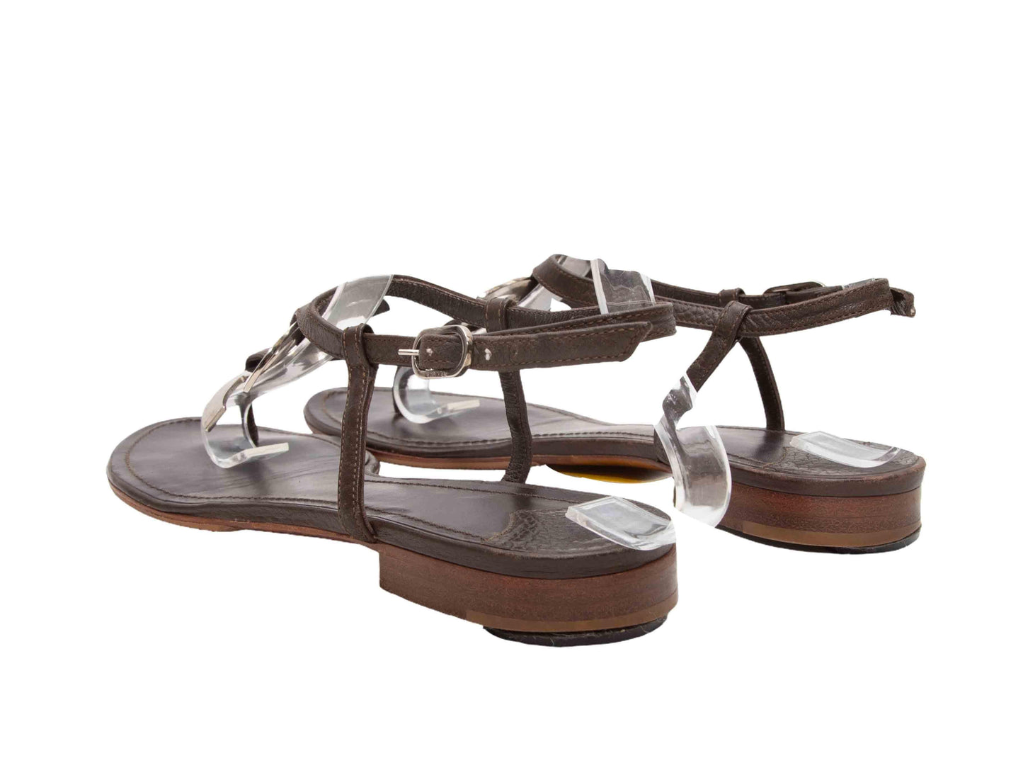 Brown Chanel Leather CC Thong Sandals Size 38.5