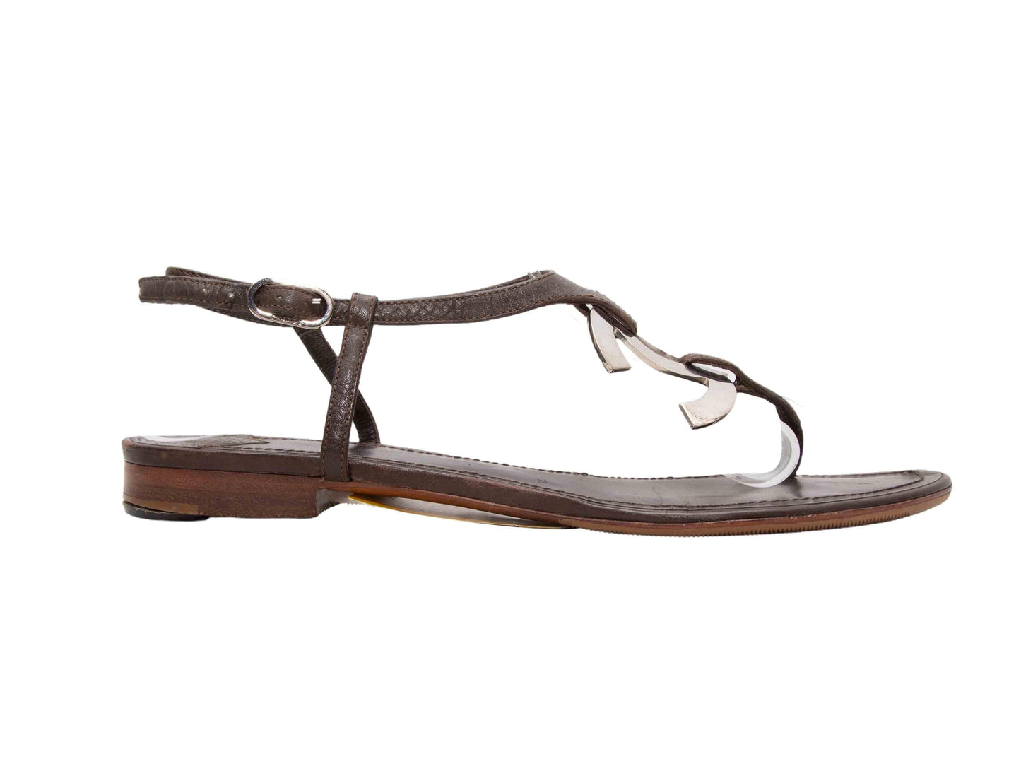 Brown Chanel Leather CC Thong Sandals Size 38.5