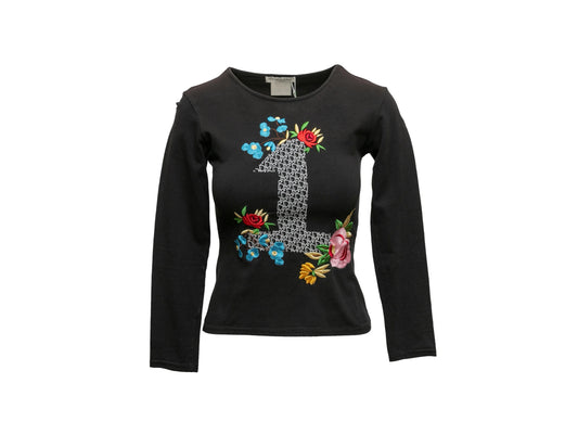 Black & Multicolor Christian Dior Embroidered Sweater Size US 6