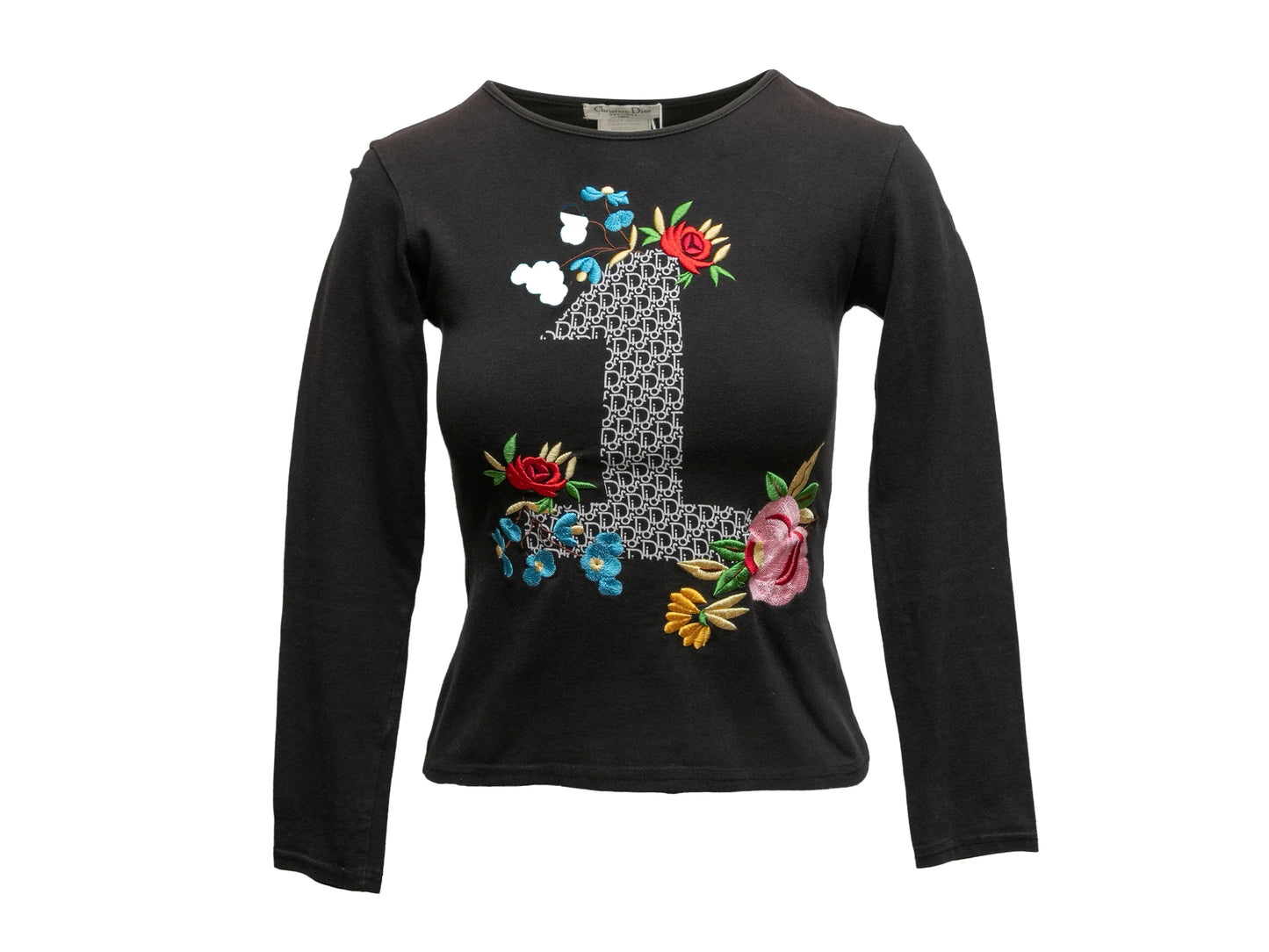 Black & Multicolor Christian Dior Embroidered Sweater Size US 6