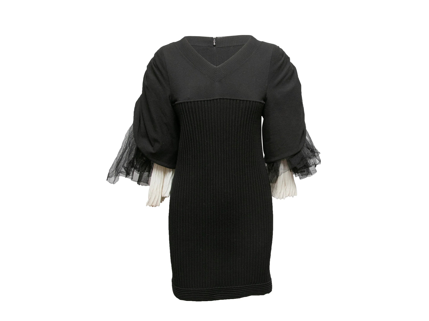 Black & White Chanel Ribbed Tulle-Accented Mini Dress Size FR 42