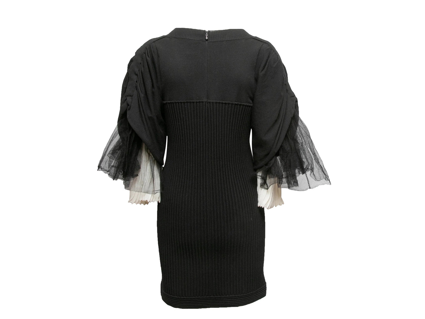 Black & White Chanel Ribbed Tulle-Accented Mini Dress Size FR 42