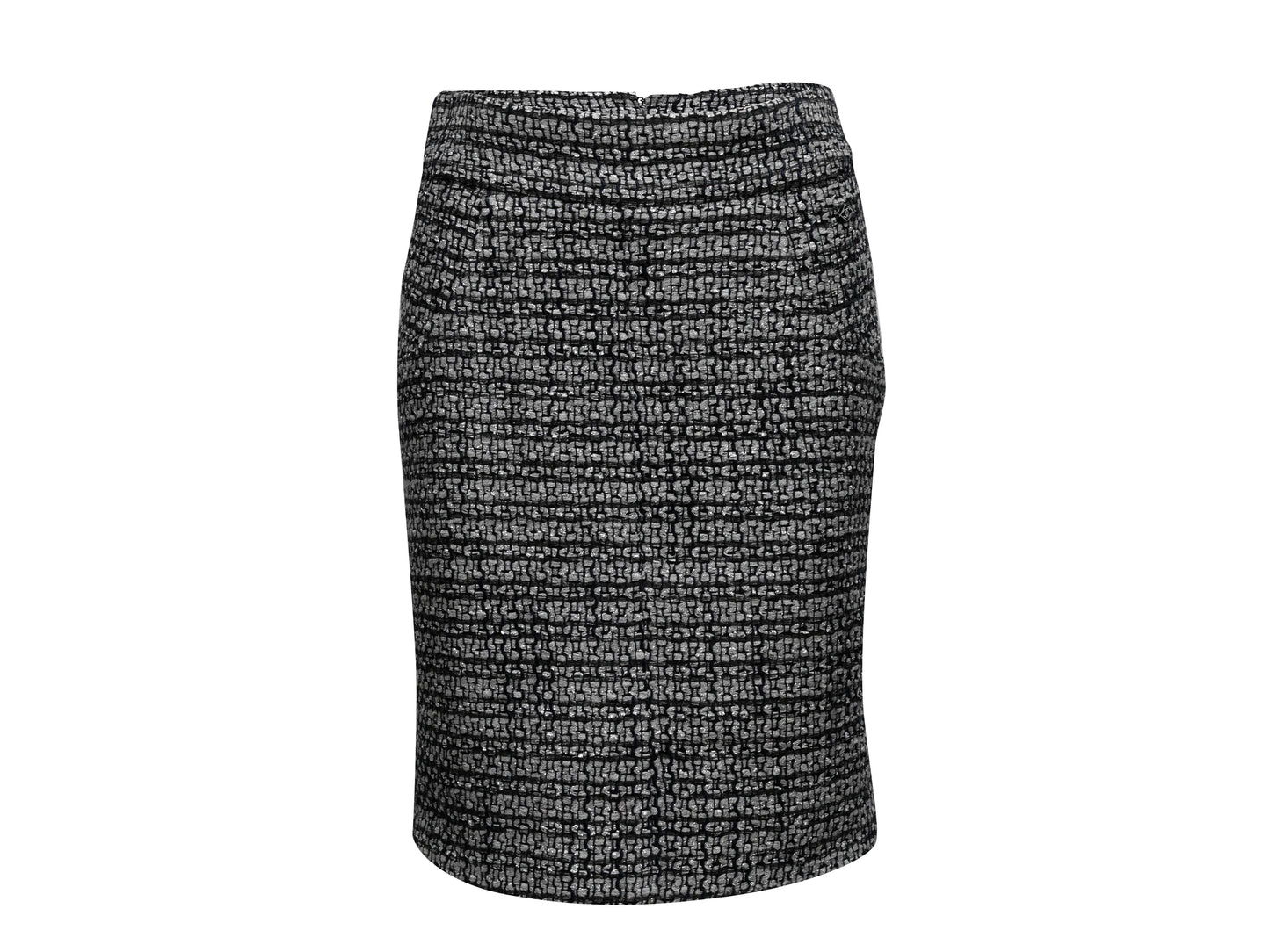 Grey & Navy Chanel Tweed Pencil Skirt Size FR 40