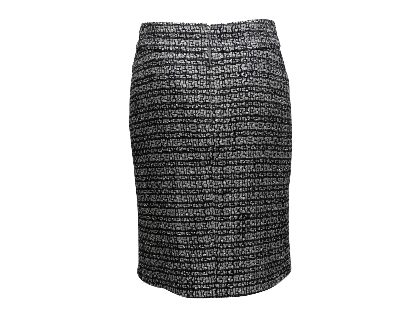 Grey & Navy Chanel Tweed Pencil Skirt Size FR 40