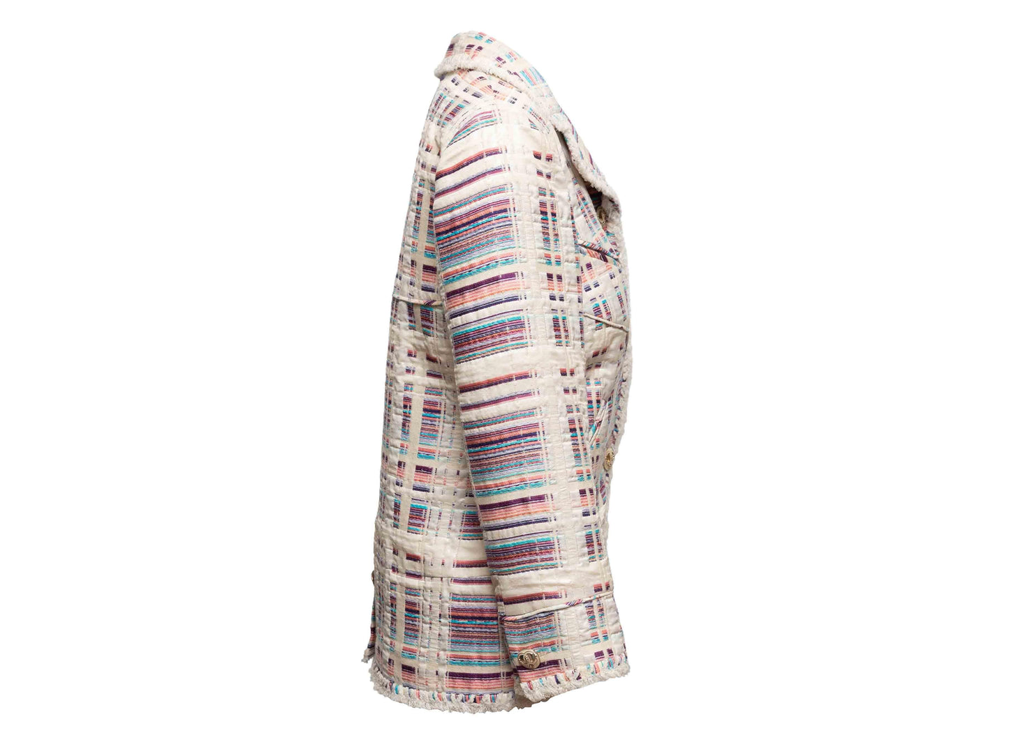 White & Multicolor Chanel Wool-Blend Striped Blazer Size US M