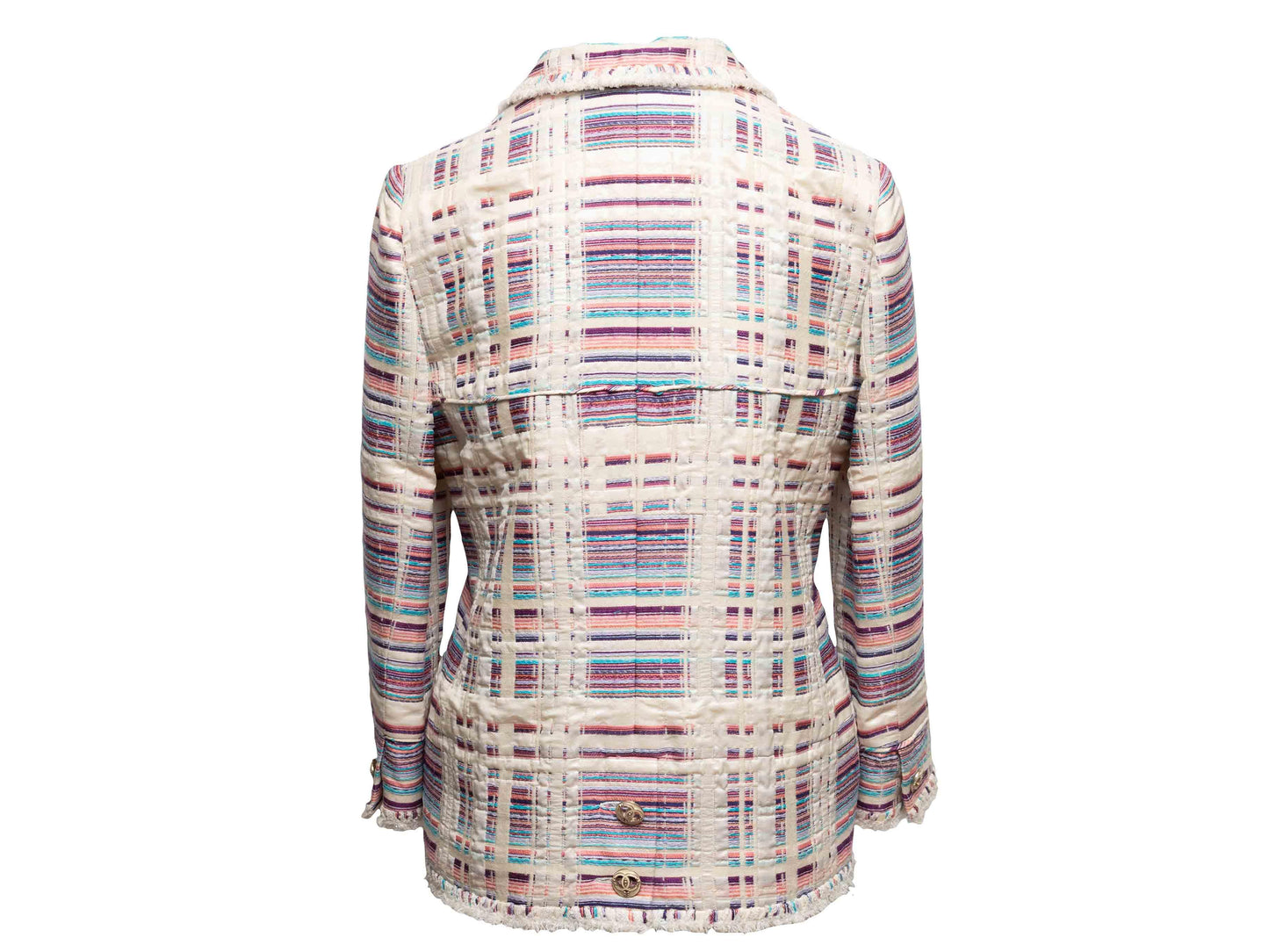 White & Multicolor Chanel Wool-Blend Striped Blazer Size US M