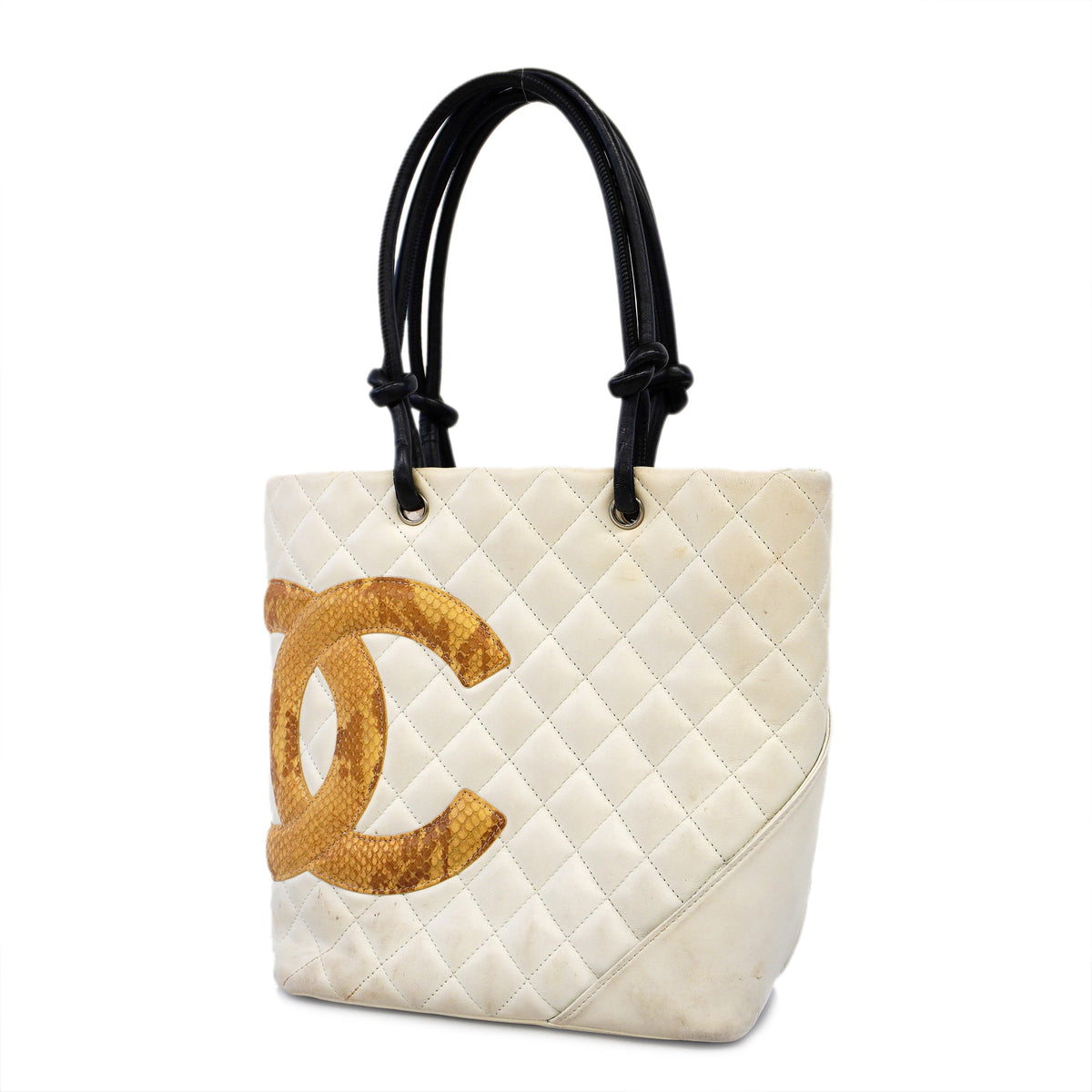 Chanel Tote Bag Cambon Line Leather Python White