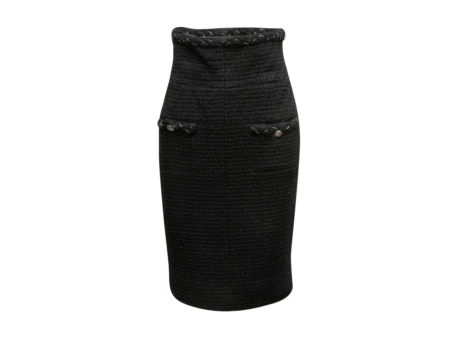 Black Chanel High-Waisted Wool Tweed Pencil Skirt Size FR 40