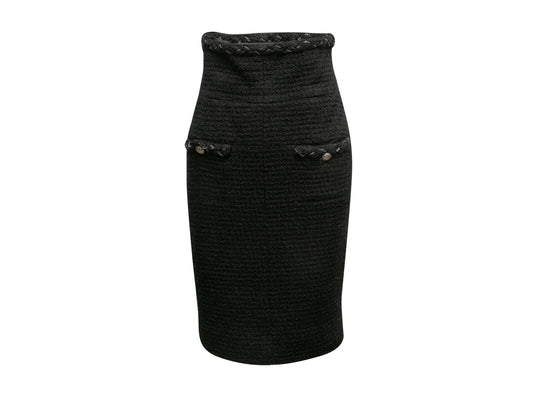 Black Chanel High-Waisted Wool Tweed Pencil Skirt Size FR 40