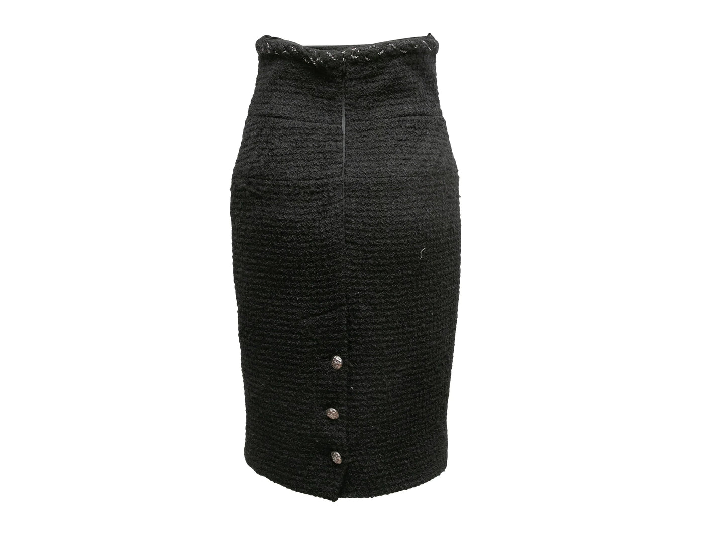 Black Chanel High-Waisted Wool Tweed Pencil Skirt Size FR 40