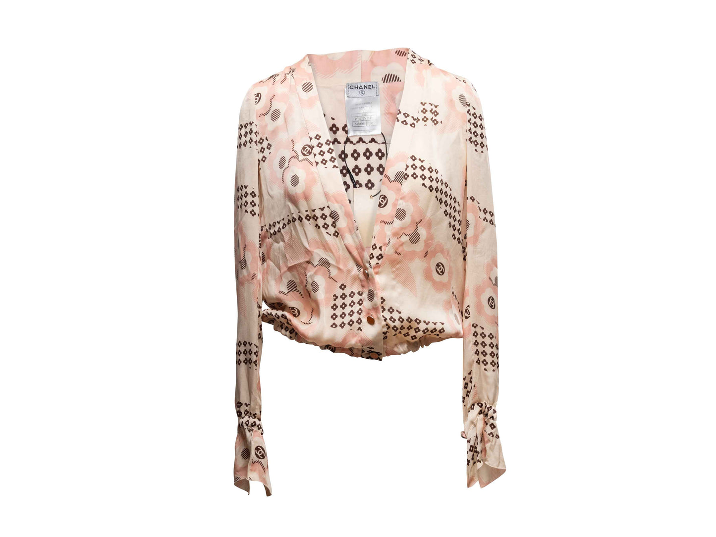 Light Pink & Multicolor Chanel Silk Floral Print Blo  Size FR 36