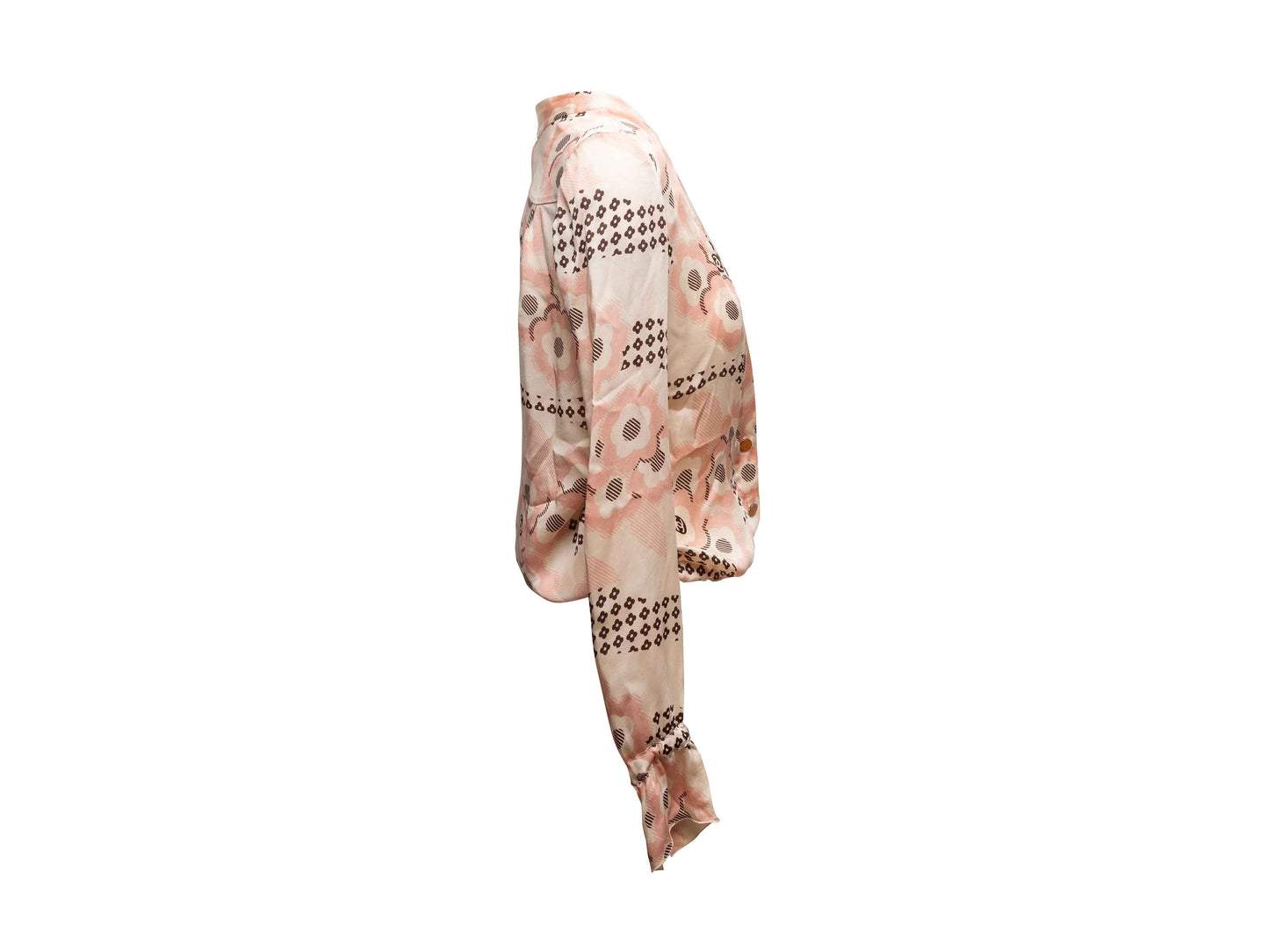 Light Pink & Multicolor Chanel Silk Floral Print Blo  Size FR 36
