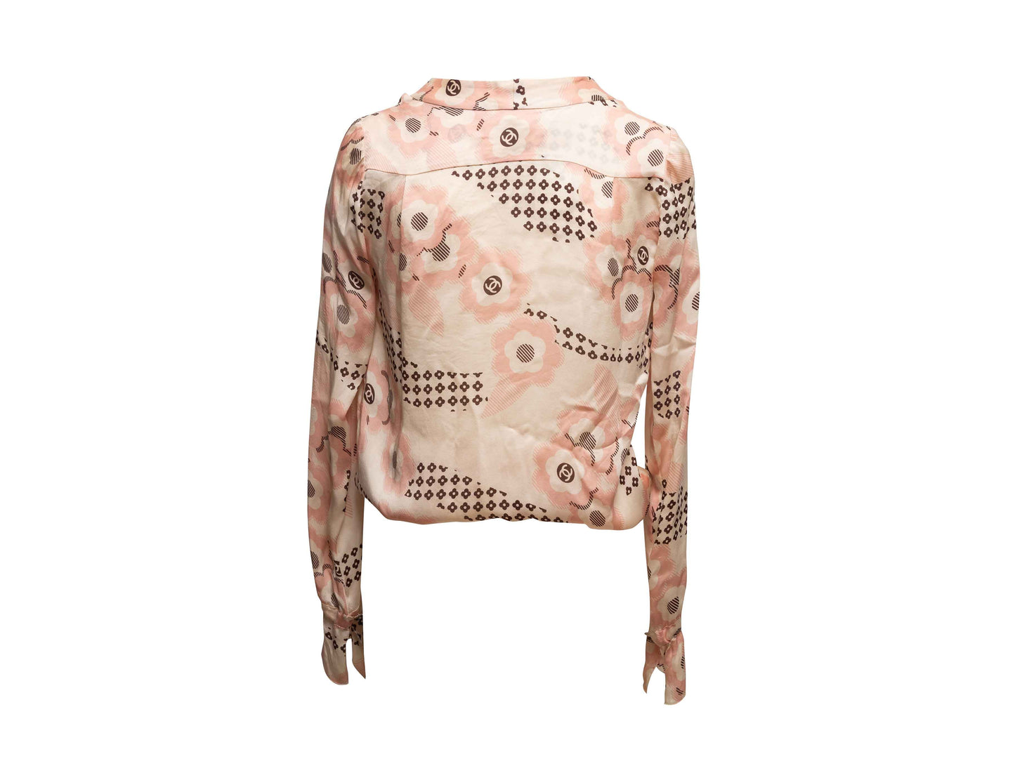 Light Pink & Multicolor Chanel Silk Floral Print Blo  Size FR 36