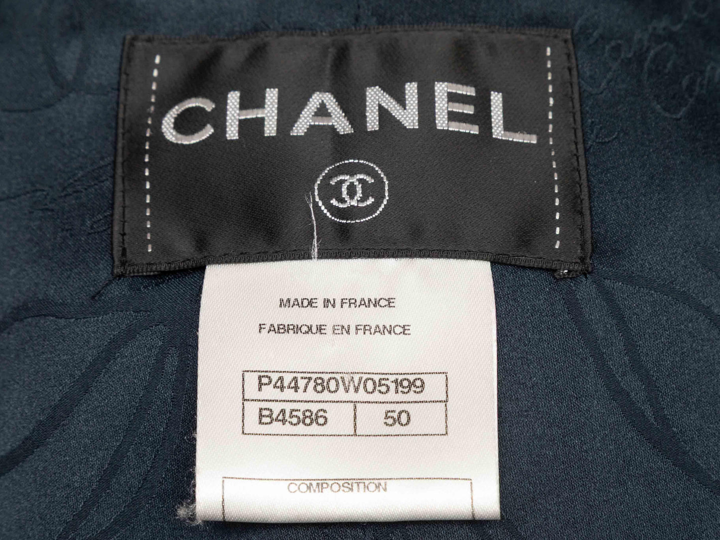 Navy & Black Chanel Cotton Tweed Cargo Coat Size FR 50